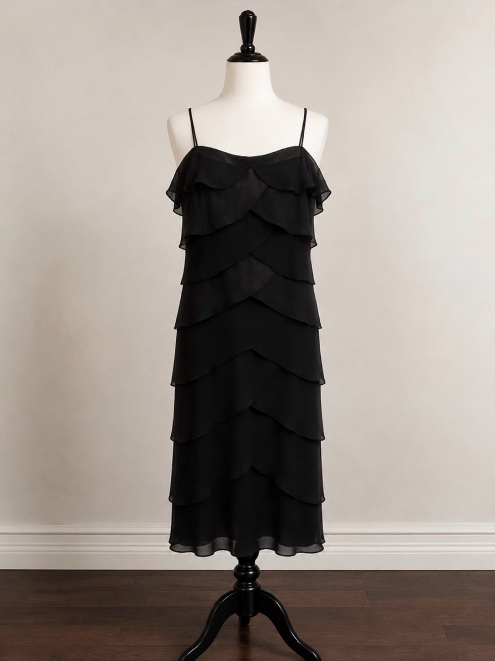 Ignite Evenings by Carol Lin Black Tiered Ruffle Dress, Size 12